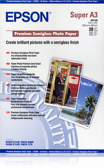 Epson Premium Semigloss Photo Paper Fotopapir A3 plus (329 x 423 mm) 20ark C13S041328