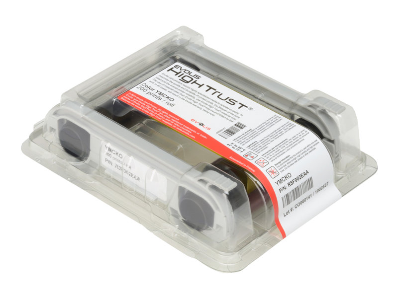 Evolis High Trust YMCKO Color Ribbon Print Ribbon (Color) 200 Cards Color (Yellow, Magenta, Cyan, Resin Black, Clear Coat) R5F002EAA