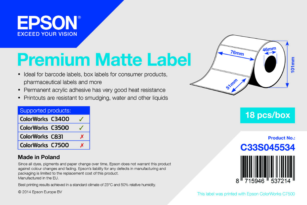 Epson Premium Press stamp cutting label 76 x 51 mm 650 label(s) C33S045534