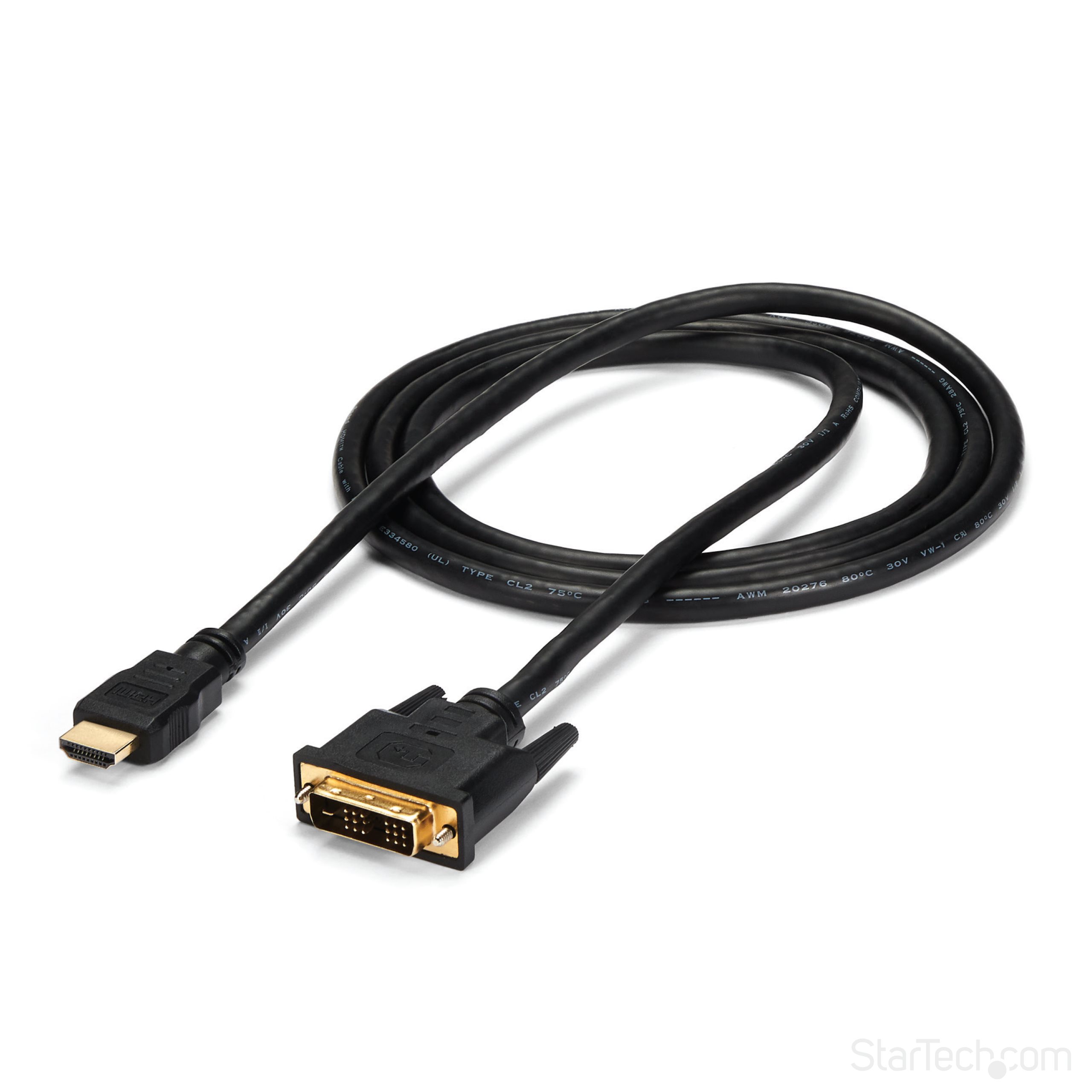 StarTech.com 6ft (1.8m) HDMI to DVI Cable, DVI-D to HDMI Display Cable (1920x1200p), Black, 19 Pin HDMI Male to DVI-D Male Cable Adapter, Digital Monitor Cable, M/M, Single Link - DVI to HDMI Cord (HDMIDVIMM6) Videoadapterkabel 1.83m Sort