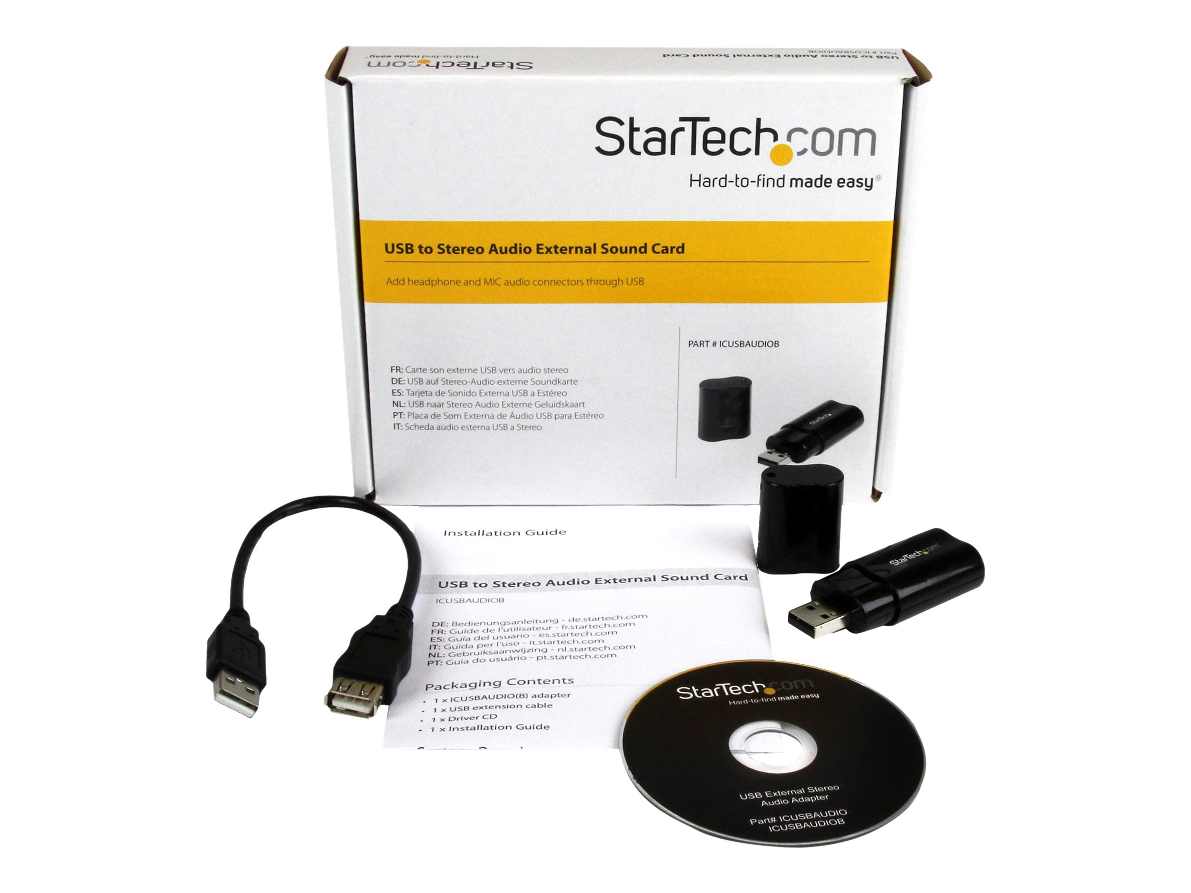 StarTech.com USB Sound Card - 3.5mm Audio Adapter - External Sound Card - Black - External Sound Card (ICUSBAUDIOB) USB 2.0 Ekstern