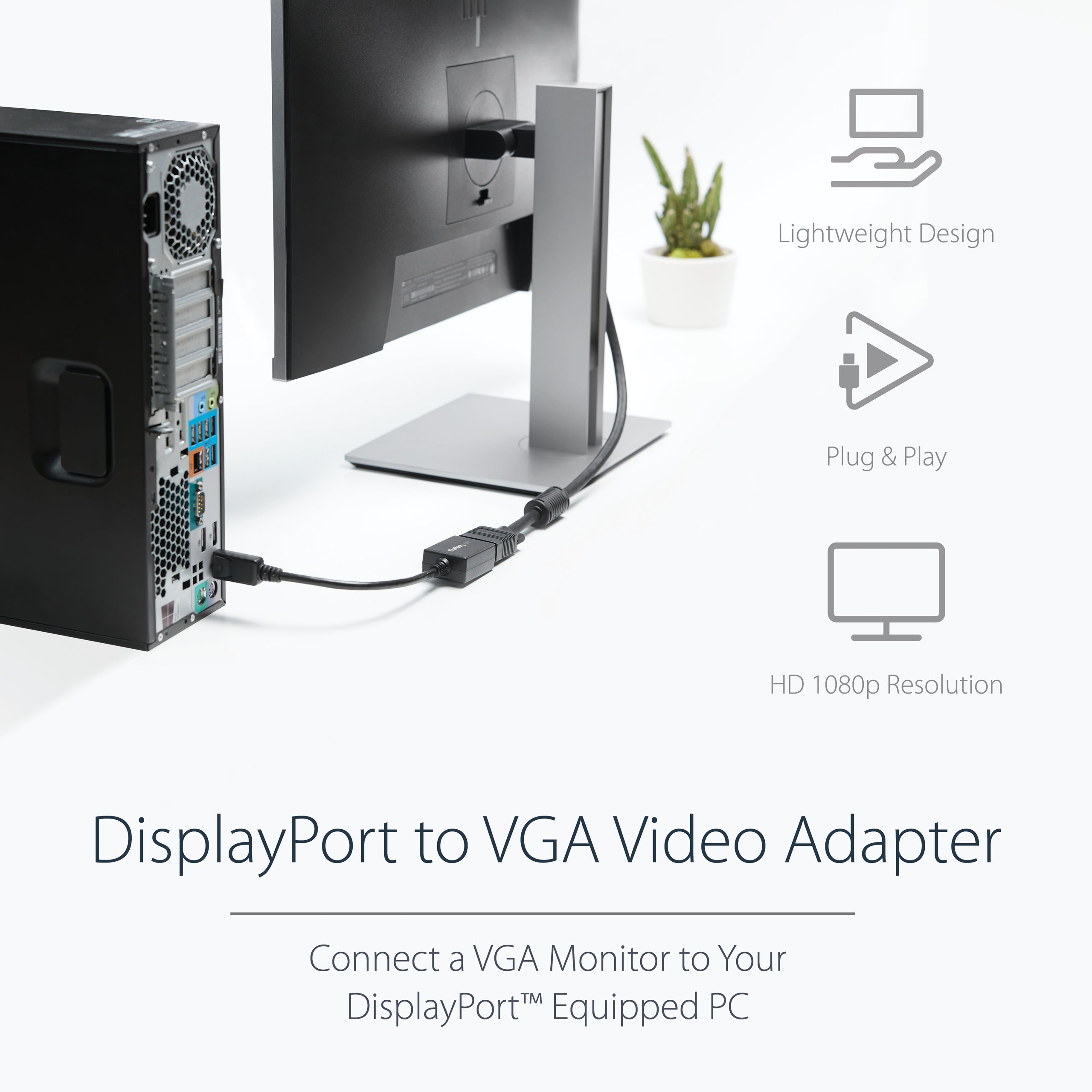 StarTech.com DisplayPort To VGA Video Adapter Converter - Active - 1080p - DP to VGA Converter (DP2VGA2) Display-adapter 27.94cm Sort