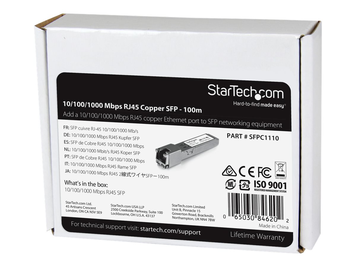 StarTech.com Cisco SFP-GE-T Compatible SFP Module - 1000BASE-T - Mbps SFP to RJ45 Cat6/Cat5e Transceiver - 100m SFP (mini-GBIC) transceiver modul