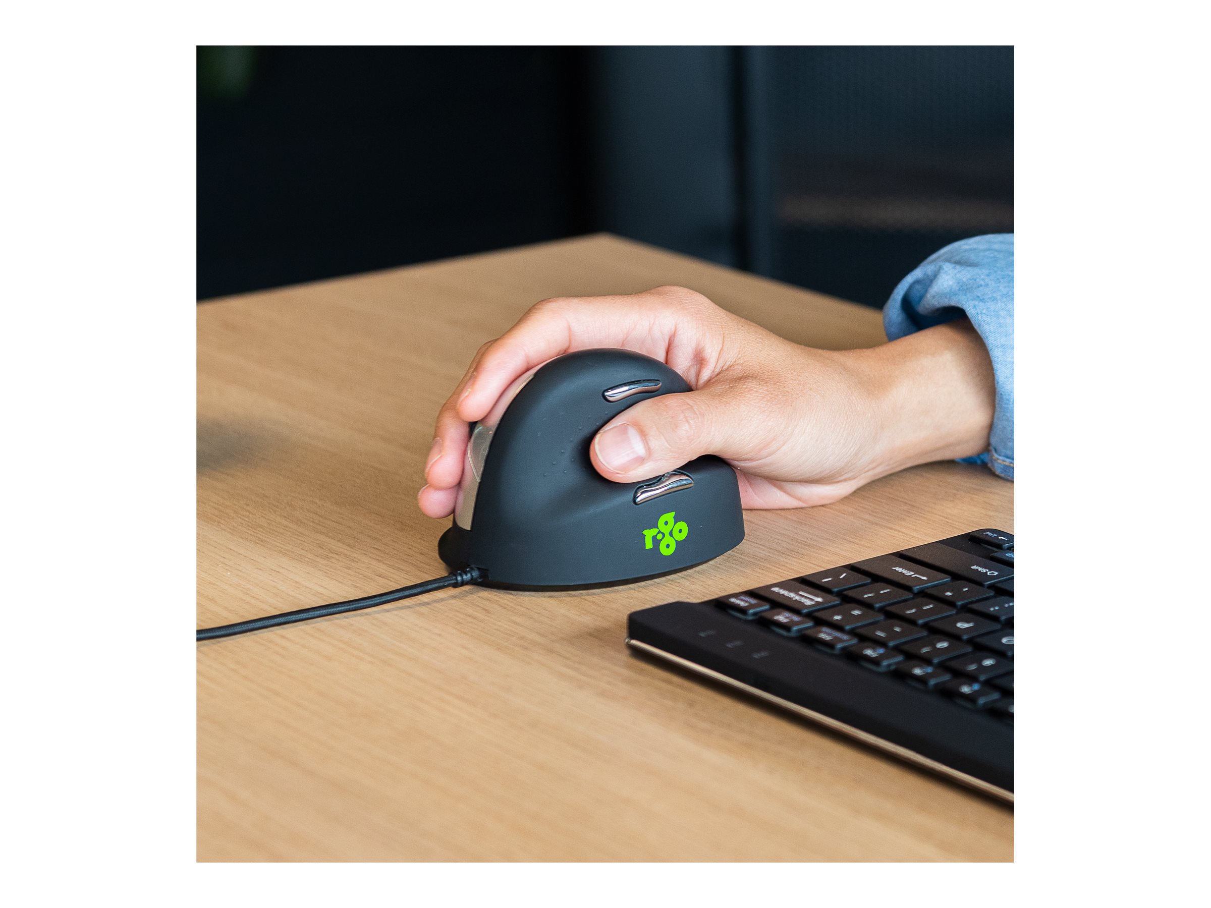 R-Go HE Mouse Ergonomisk mus, Medium (165-195mm), Højre, med kabel Kabling Sort