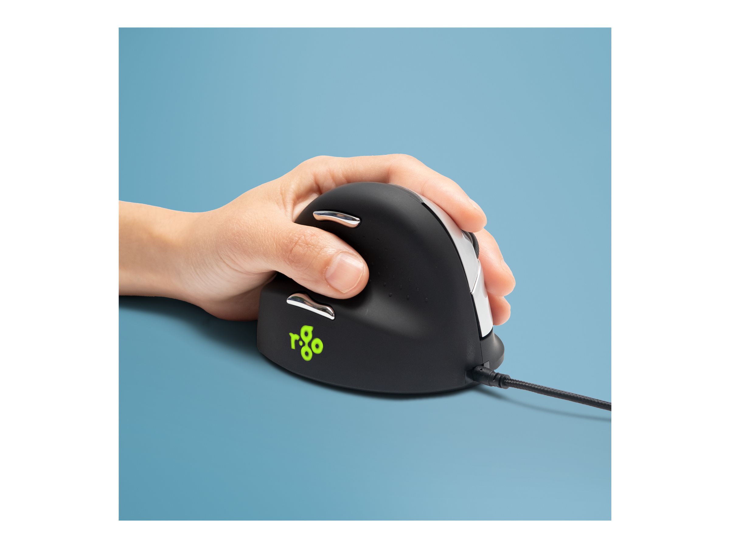 R-Go HE Mouse Ergonomisk mus, Medium (165-195mm), Venstre, Med kabel Kabling Sort Sølv