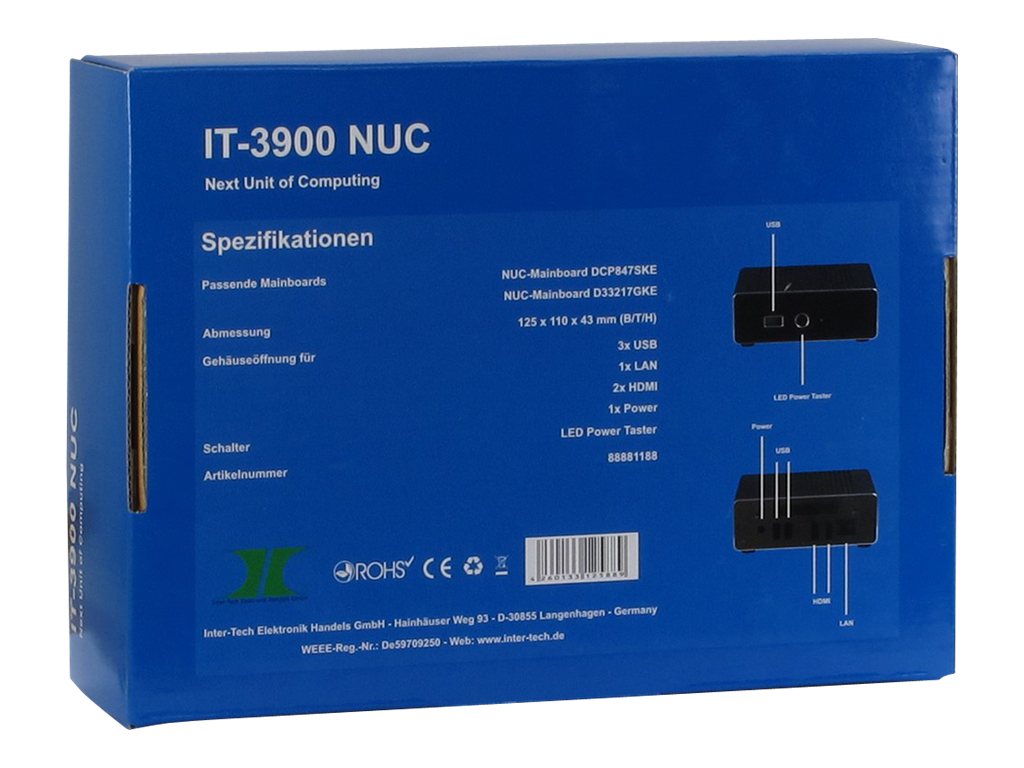 Inter-Tech IT-3900 NUC Ultralille formfaktor UCFF 60Watt Strømforsyningsadapter Sort