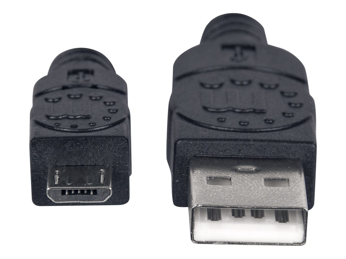 Manhattan USB-A to Micro-USB Cable, 1.8m, Male to Male, Black, 480 Mbps (USB 2.0), Hi-Speed USB, Lifetime Warranty, Polybag USB-kabel Sort