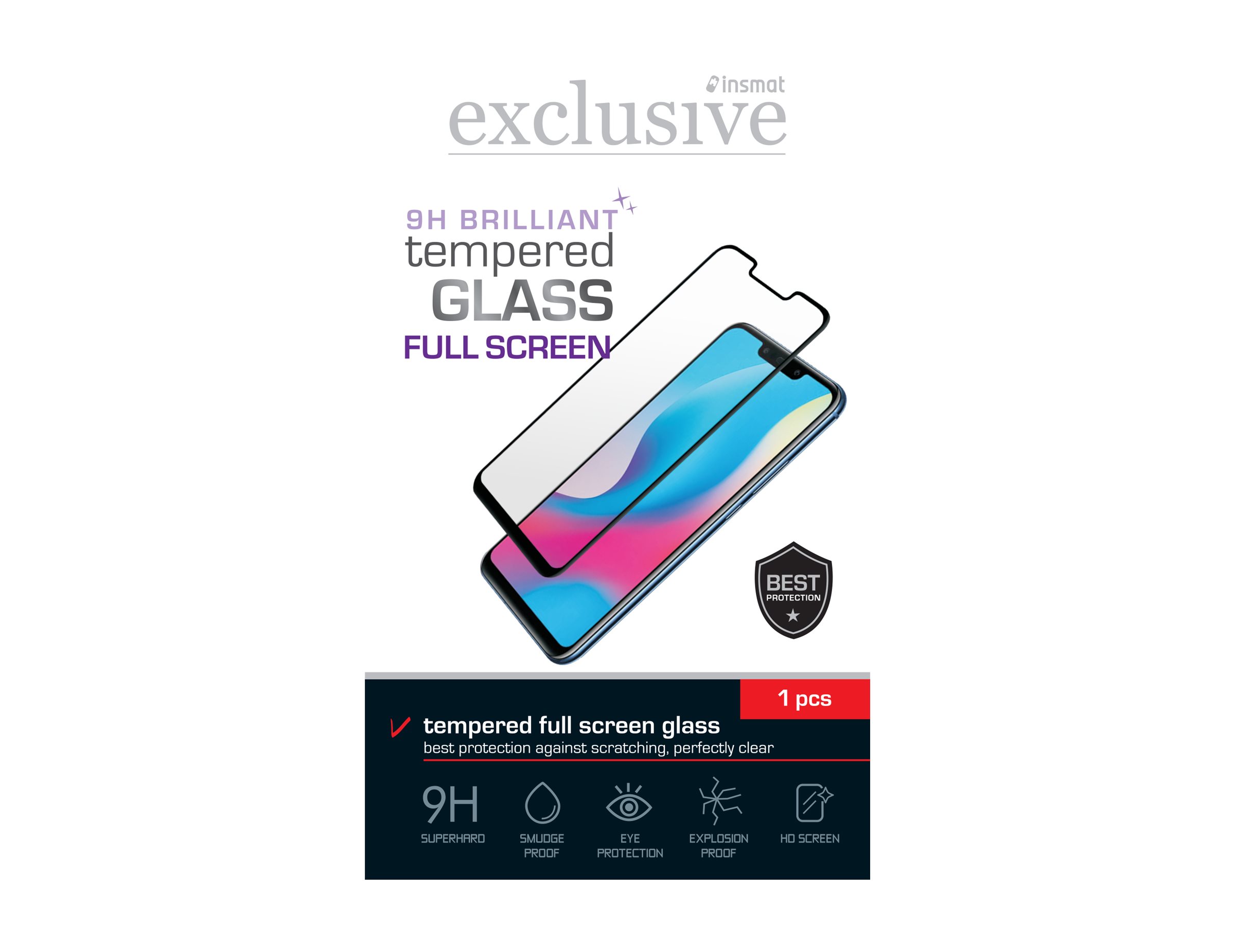 Insmat Exclusive Brilliant Skærmbeskytter Sort Transparent Apple iPhone 13, 13 Pro