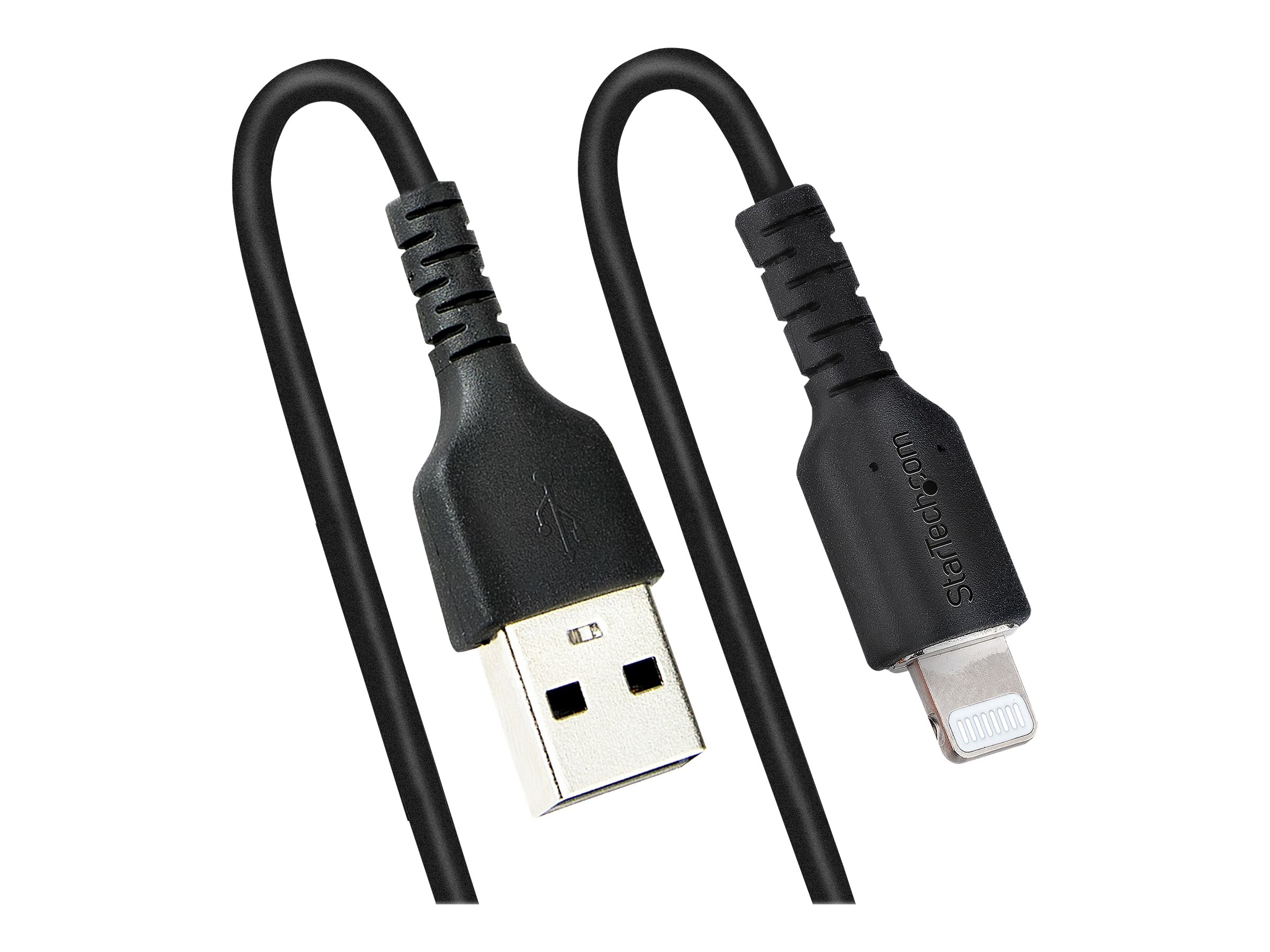 StarTech.com 50cm (20in) USB to Lightning Cable, MFi Certified, Coiled iPhone Charger Cable, Black, Durable and Flexible TPE Jacket Aramid Fiber, Heavy Duty Coil Charging Cable - Rugged USB Lightning Cable Lightning-kabel 50cm Sort