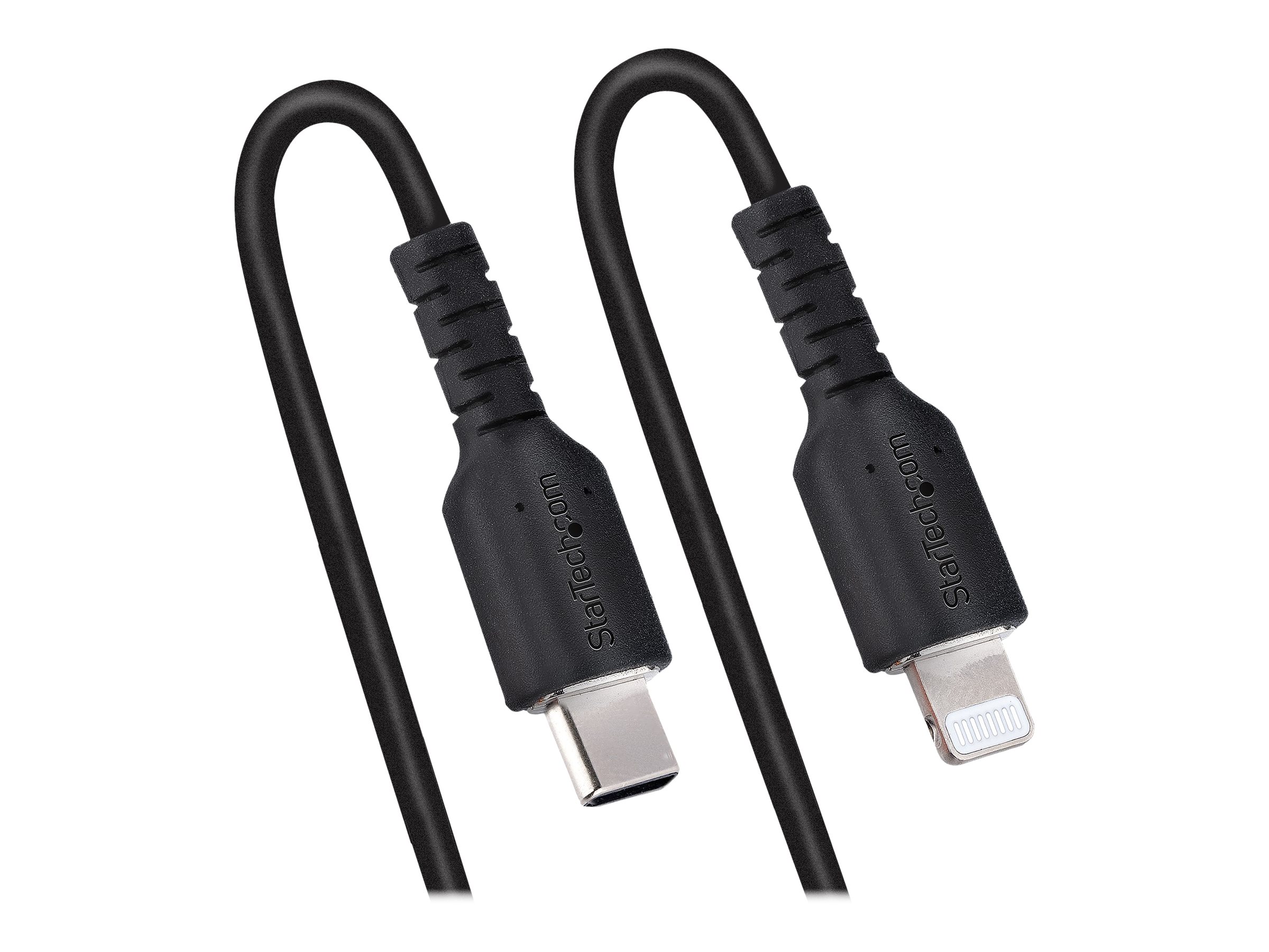 StarTech.com 1m (3ft) USB C to Lightning Cable, MFi Certified, Coiled iPhone Charger Cable, Black, Durable and Flexible TPE Jacket Aramid Fiber, Heavy Duty Coil Charging Cable - Rugged USB Lightning Cable Lightning-kabel 1m Sort