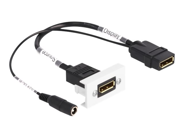 Delock Easy 45 - klik i-modul - 4K 60 Hz, med DC-fremføring 2,1 x 5,5 mm og grisehale, 22,5 x 45 mm - 1 audio / video-sokkel - sort, hvid