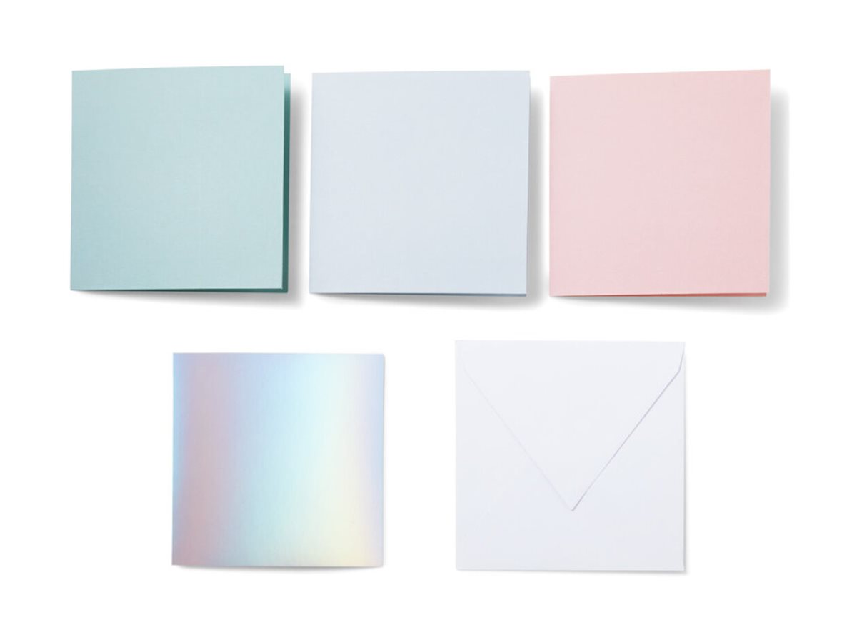 Cricut Pastel Sampler Skær væk-kortsæt Hvid Hviskende blå Silver matte holographic Tulipan Pudder-blå
