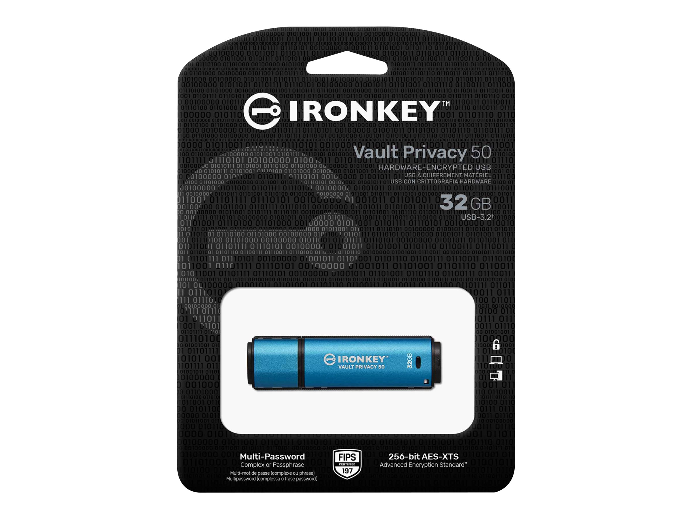 Kingston IronKey Vault Privacy 50 Series 32GB USB 3.2 Gen 1 USB stick Blå