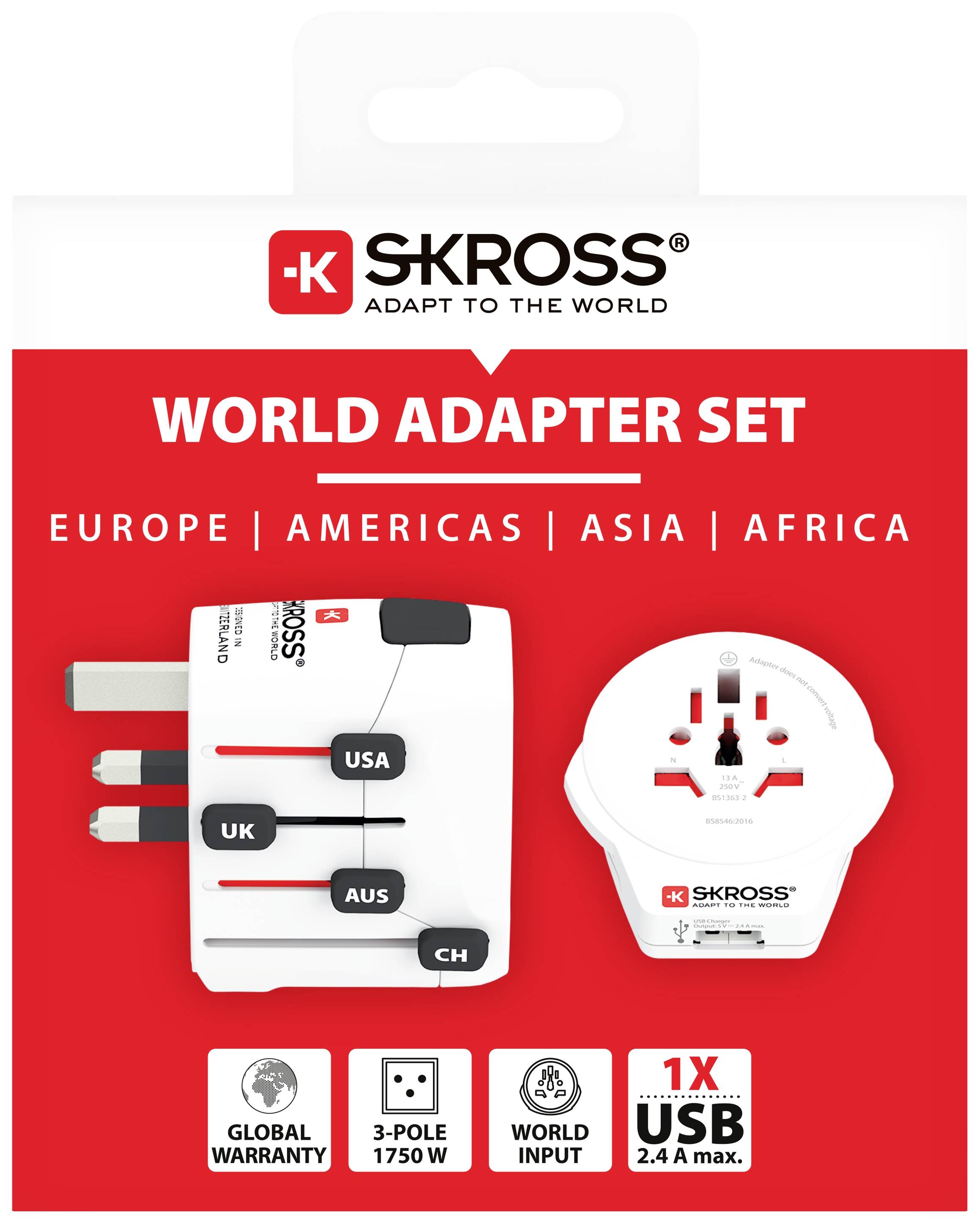 SKROSS PRO World & USB Travel Adapter Strømforsyningsadapter