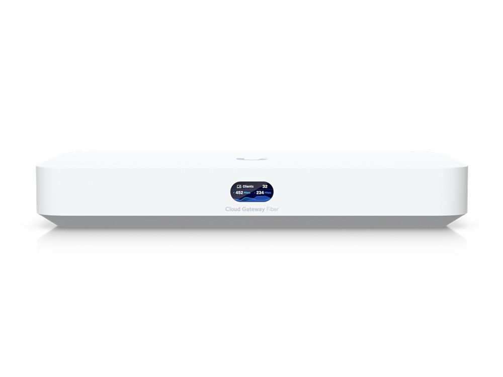 Ubiquiti UniFi Cloud Gateway Fiber  UniFi OS Console  1x 10 GbE  4x 25 GbE   2x SFP  UCGFiber