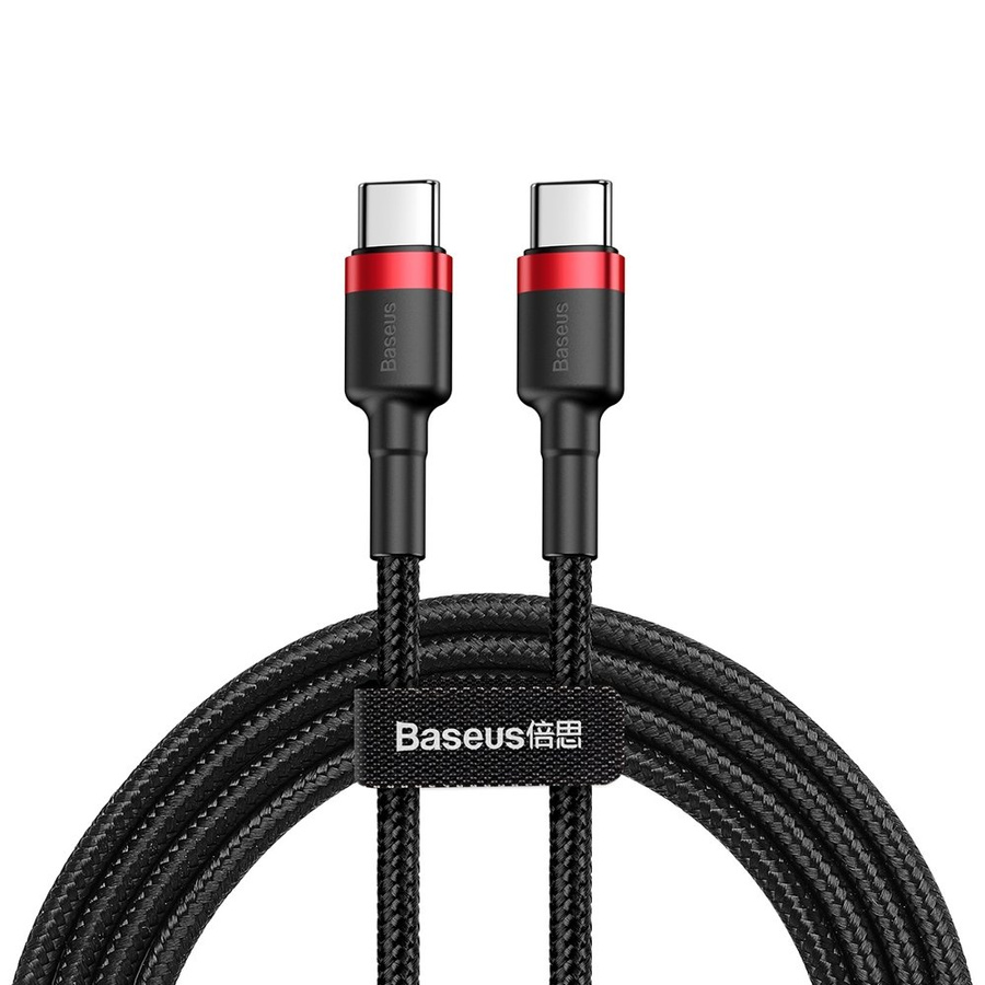 BASEUS CAFULE CABLE DURABLE NYLON CORD USB-C PD / USB-C PD PD2.0 60W 20V 3A QC3.0 1M BLACK-RED (CATKLF-G91)
