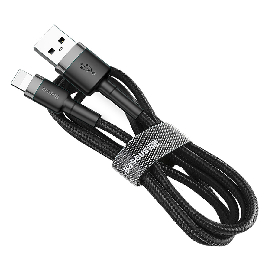 BASEUS CAFULE CABLE DURABLE NYLON CORD USB / LIGHTNING QC3.0 2.4A 1M BLACK-GRAY (CALKLF-BG1)