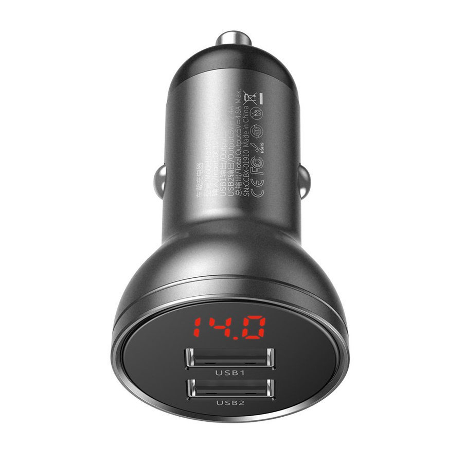 BASEUS CAR CHARGER 2X USB 4.8A 24W WITH LCD GRAY (CCBX-0G)