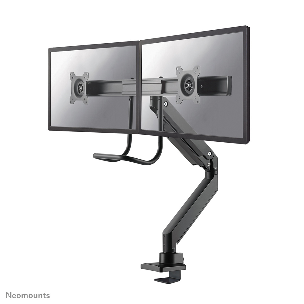 Dual Crossbar Monitor Arm - 10-32inch - 1-8 kg/screen - Gas Spring - 180 Degrees - Stop Mechanism - Topfix - Black
