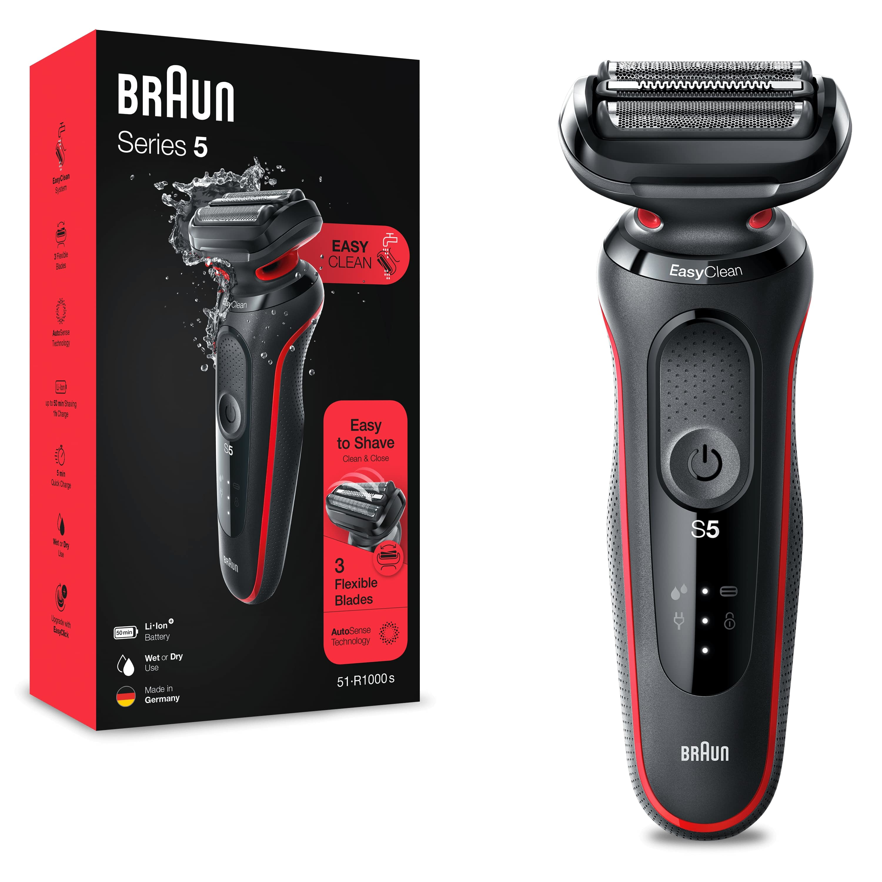 Shaver with blade - Black -Red - AutoSense - Battery
