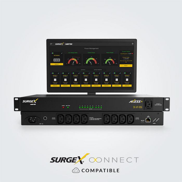 SurgeX Axess+ IP Controlled Power Management, 10A / 240V, 9x IEC C13, 19", 1U Smart PDU with Advanced Series Mode Power Protection