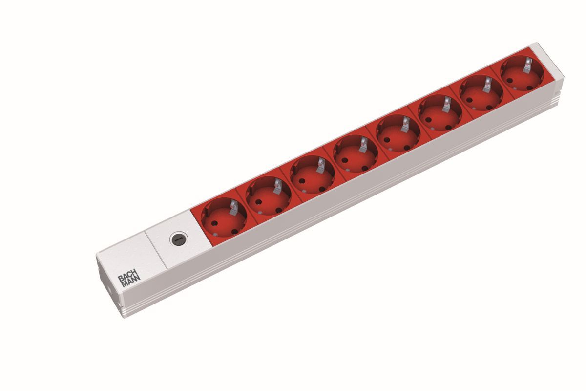ALLNET 19" e.g. power strip, 8x sockets (CEE7) -> cold devices (plug, C14), with fine fuse 10A, Bachmann