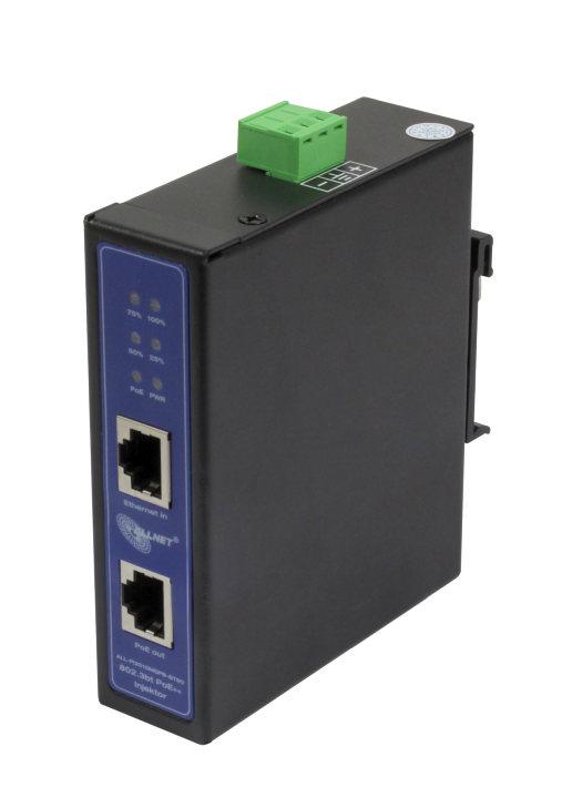 ALLNET PoE injector Industrial MultiGigabit • PoE BT with power booster (15.4W/30W/90W) • DIN • ALLNET PoE injector metal housing • ALL-PI2015MGPB-BT90
