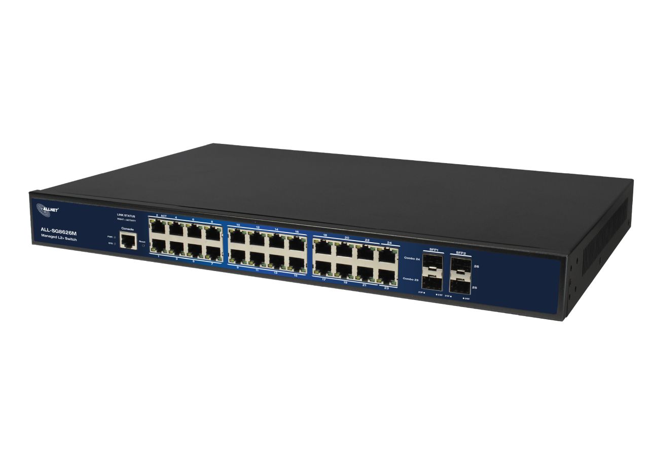 ALLNET Switch full managed 24 Port Gigabit 24x LAN 4x SFP Lüfterlos 19 ALLSG8626M