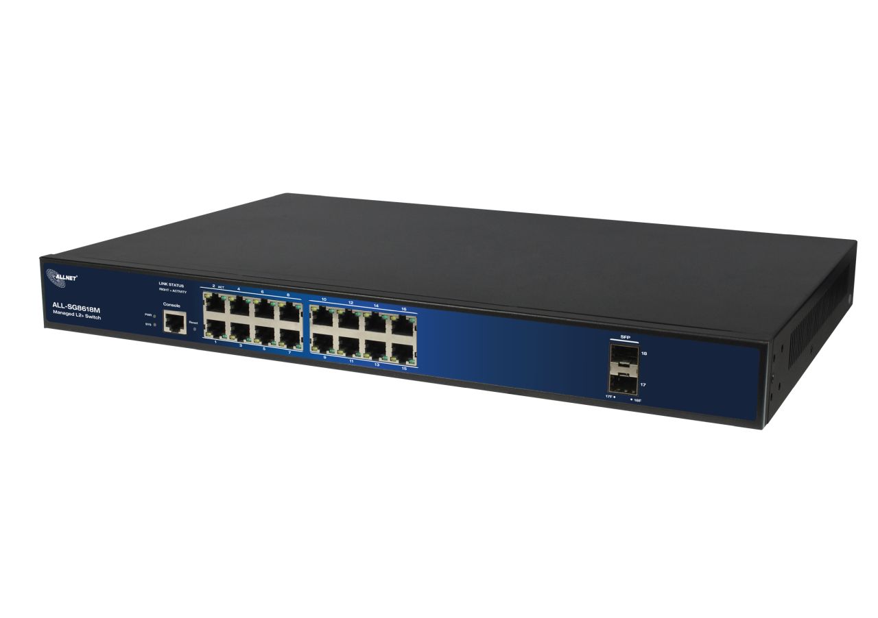 ALLNET Switch full managed 16 Port Gigabit 16x LAN 2x SFP Lüfterlos 19 ALLSG8618M
