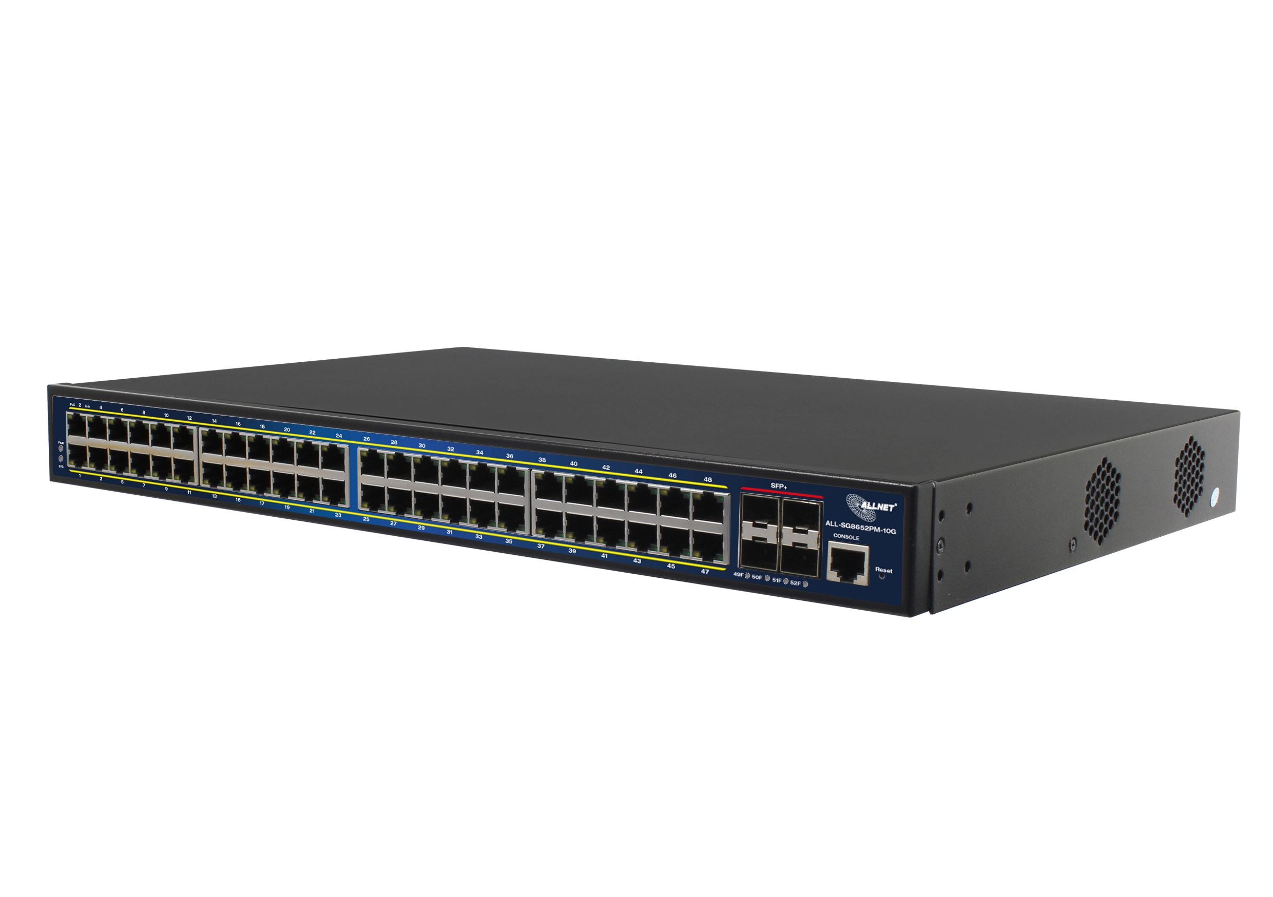 ALLNET Switch full managed Layer2+ 52 Port &bull 48x GbE &bull PoE Budget 850W &bull 48x PoE at &bull 4x SFP+ &bull 19\" &bull JSON API &bull ALL-SG8652PMJ-10G-850W