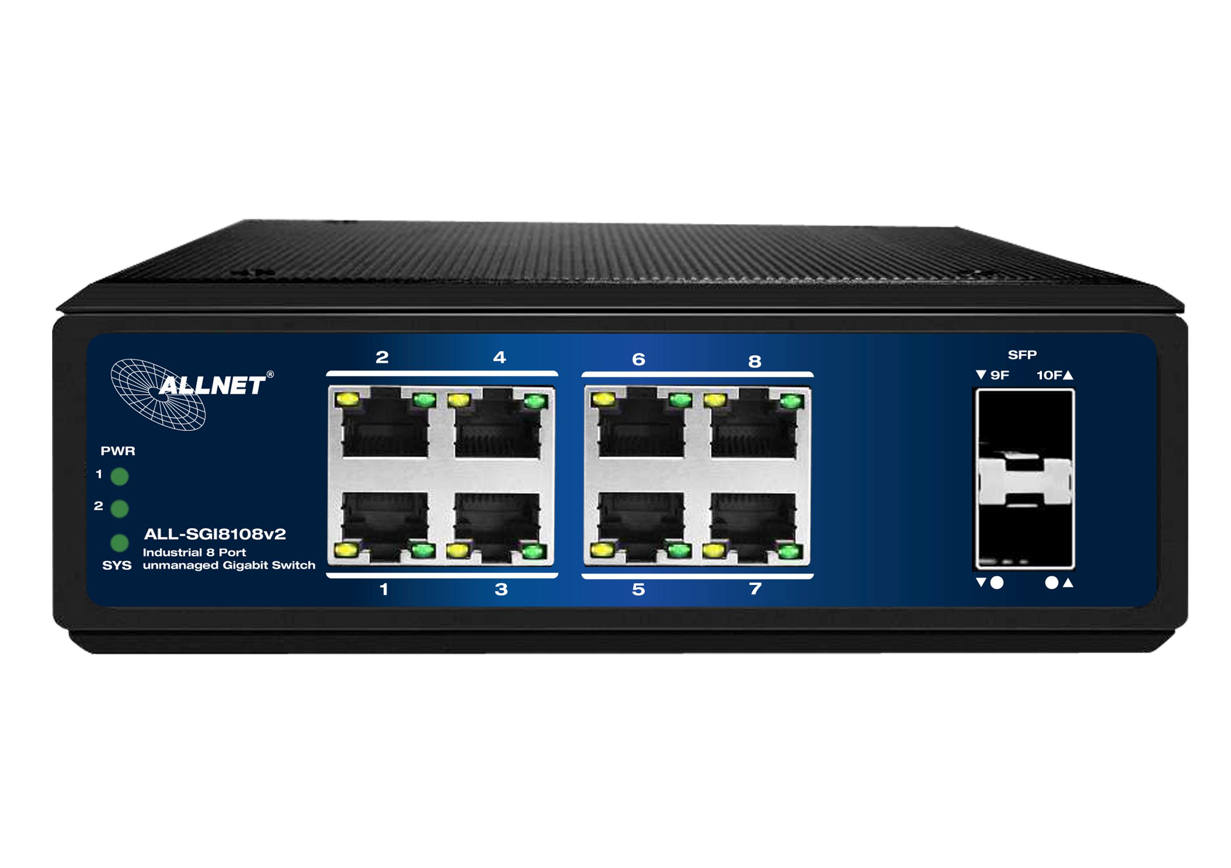 ALLNET Switch unmanaged industrial 8 Port Gigabit 8x LAN 2x SFP Lüfterlos DIN IP40 ALLSGI8108v2