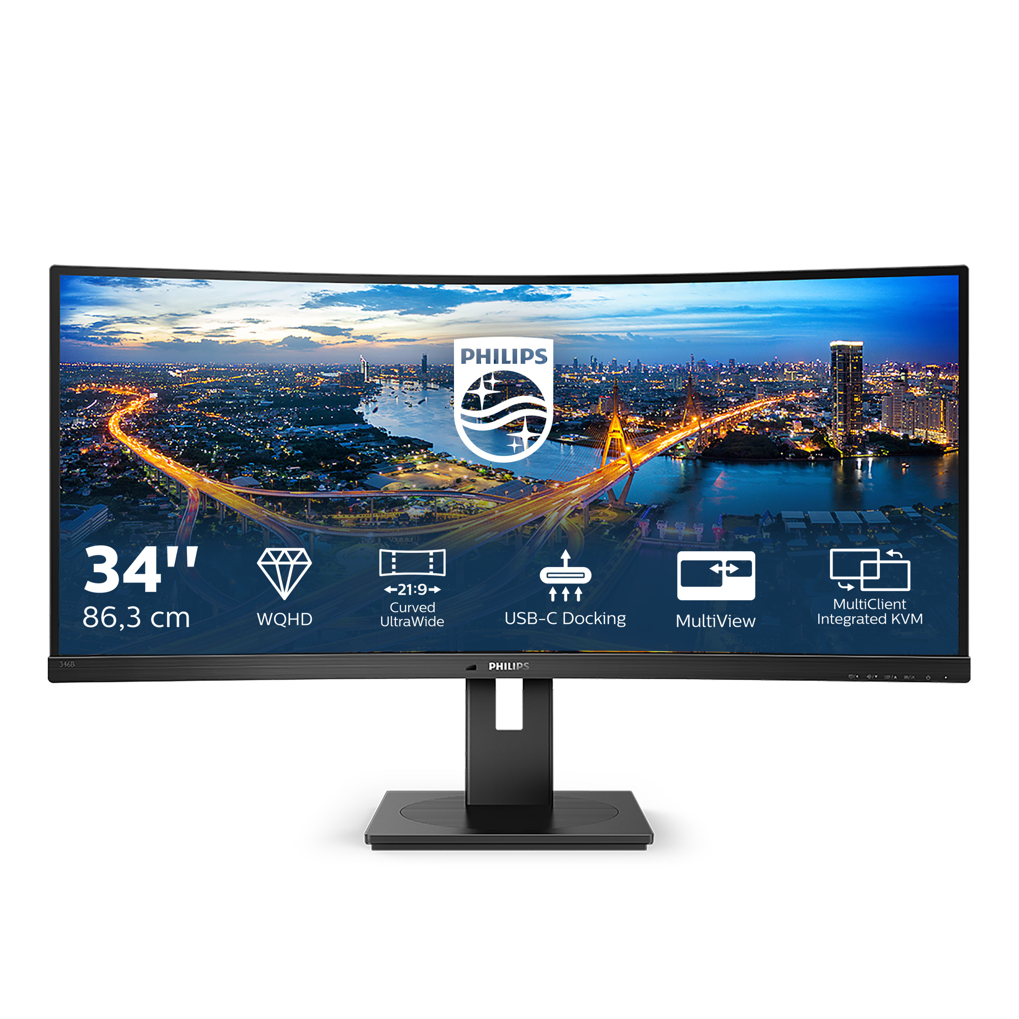 B-Line - 34 inch Curved - UltraWide Quad HD VA LED Monitor - 3440x1440 - USB-C Dock - HAS / RJ45