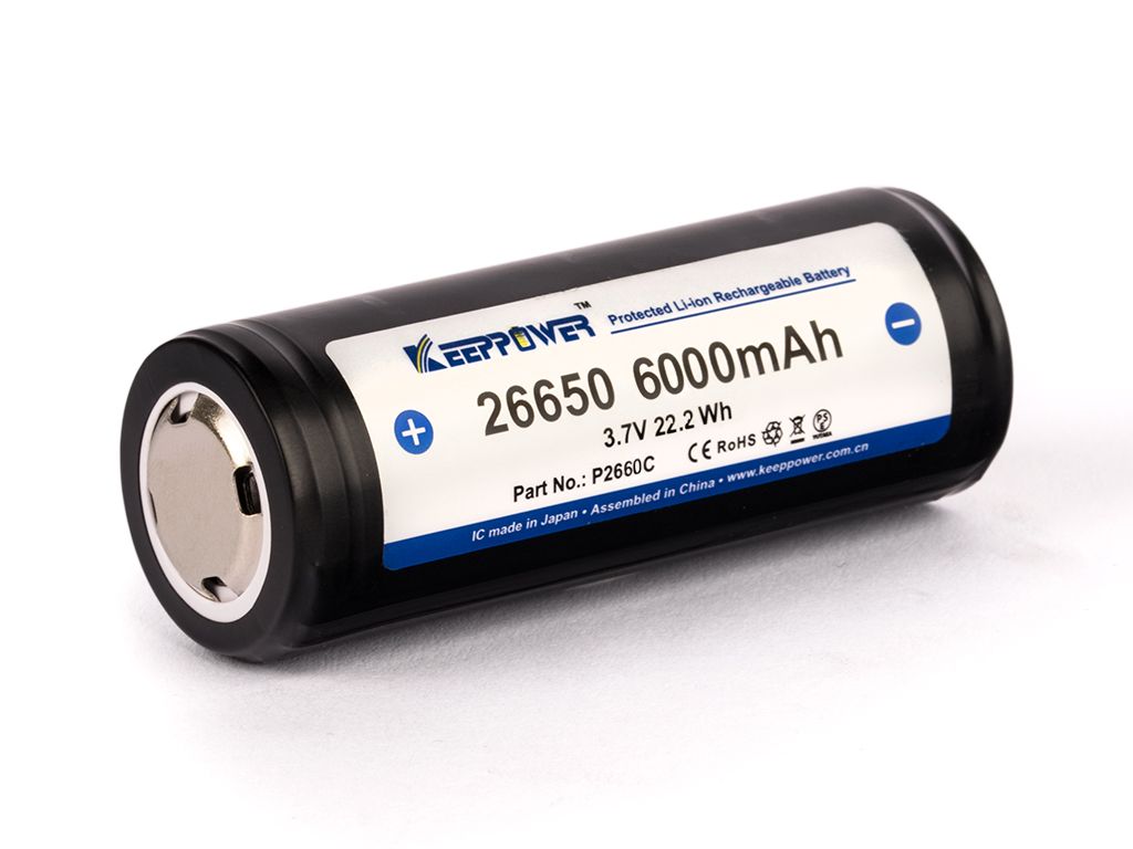Battery rechargeable 26650 3.6V - 3.7V 6000mAh Li-ion/battery battery e.g. Keeppower *Pack of 2* PCB protected *ALLTRAVEL
