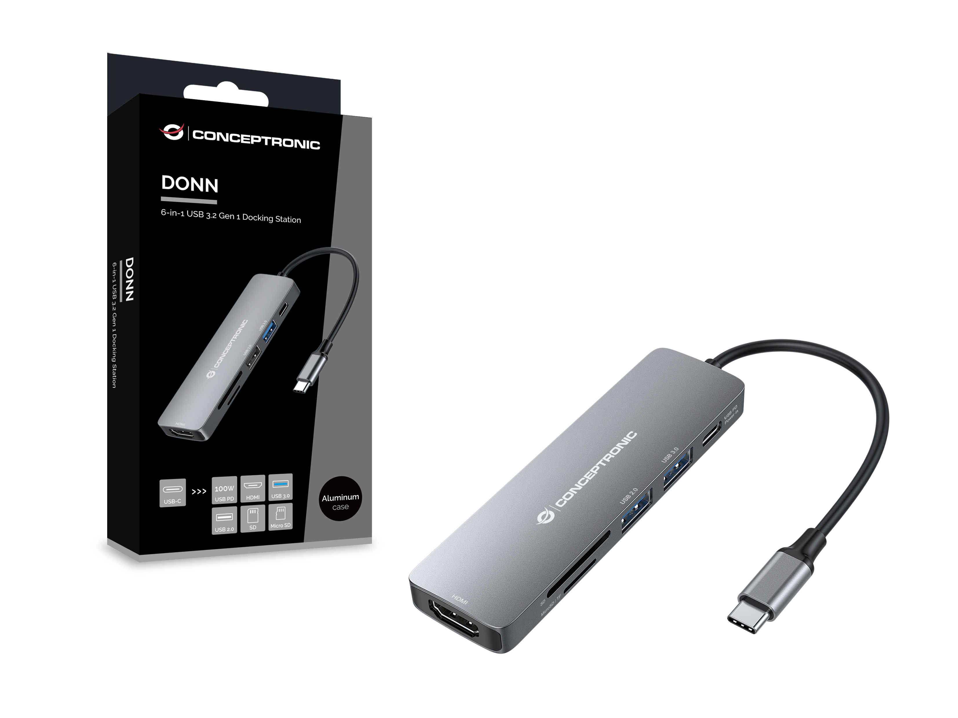 6-in-1 USB 3.2 Gen 1 Docking Station - HDMI - 100W USB PD - USB 3.0 - USB 2.0 - SD - TF/MicroSD