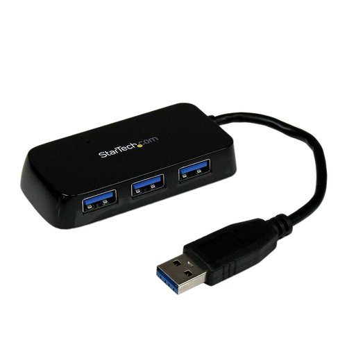 BLACK 4PORT EXTERNAL USB 3 MINI HUB WITH BUILT-IN CABLE