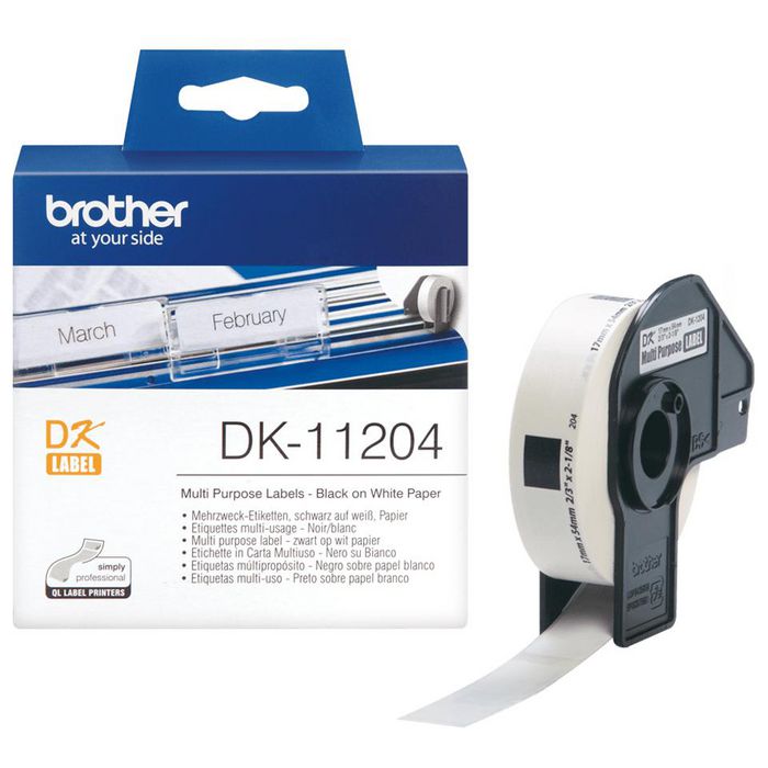 Brother The Brother DK-11204 Black on White Label Roll – 17mm x 54mm - 400 labels per roll