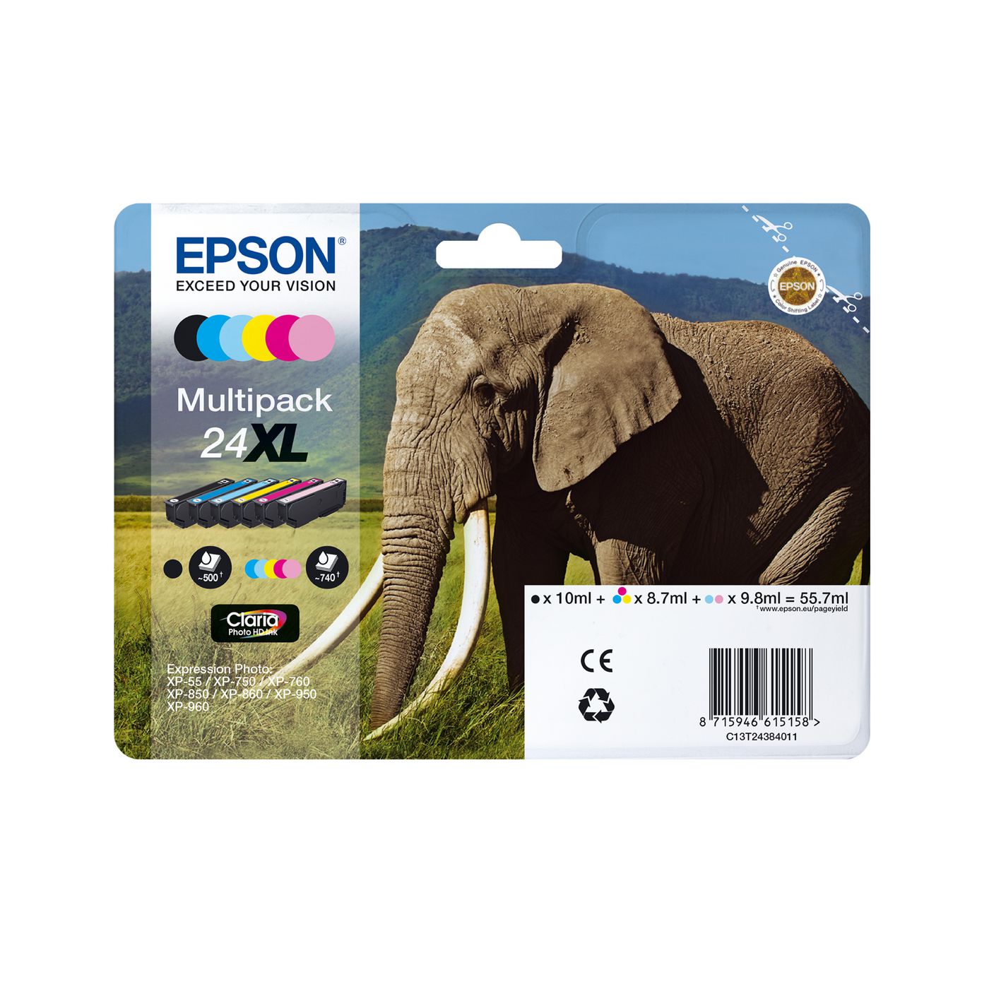 Epson Elephant Multipack 6-colours 24XL Claria Photo HD Ink