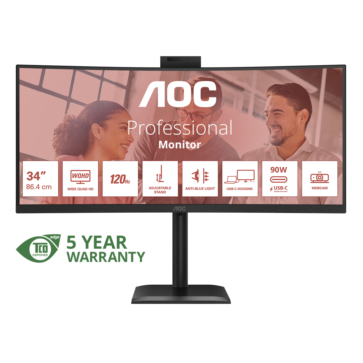 AOC 34" CU34E4CW | 3440x1440 | VA | Curved 1500R | 4ms | 120Hz | 5years