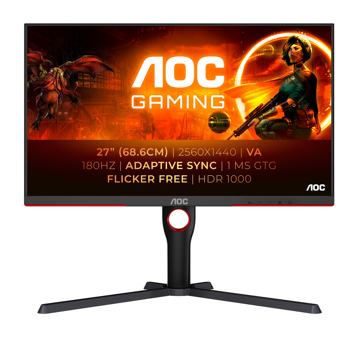 AOC 27" Q27G3XMN | AOC Gaming | 2560x1440 | IPS | 5ms | 180Hz | 3years