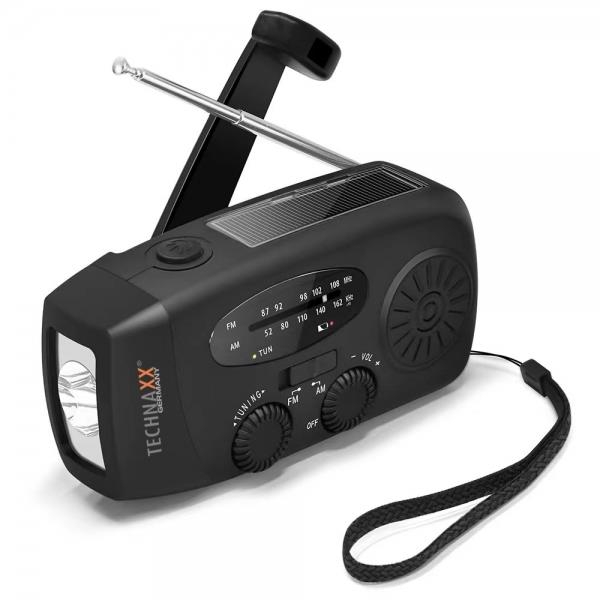 TECHNAXX HAND CRANK AND SOLAR RADIO | BLACK