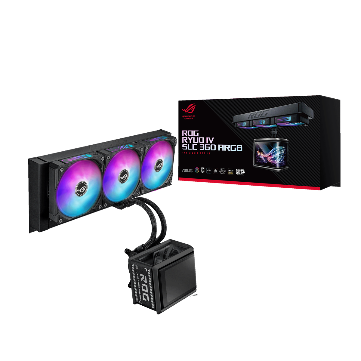 ASUS ROG RYUO IV SLC 360 ARGB AIO COOLER with Curved 6.67" AMOLED Display 200mm Short Tube