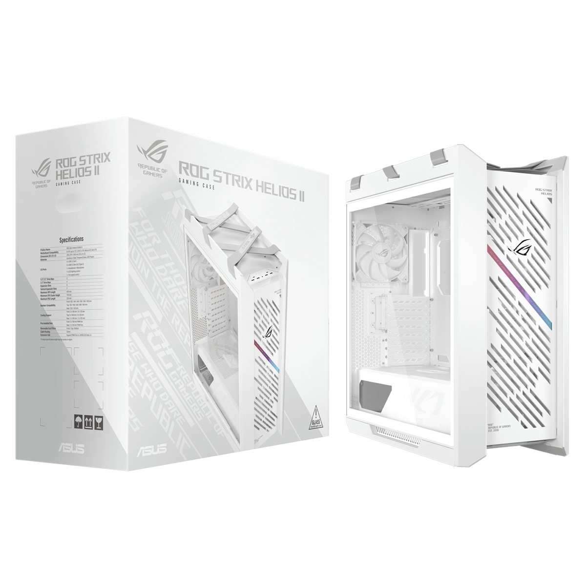 ASUS ROG STRIX HELIOS II GX601S EATX mid-tower gaming case with dual TG side panels - White