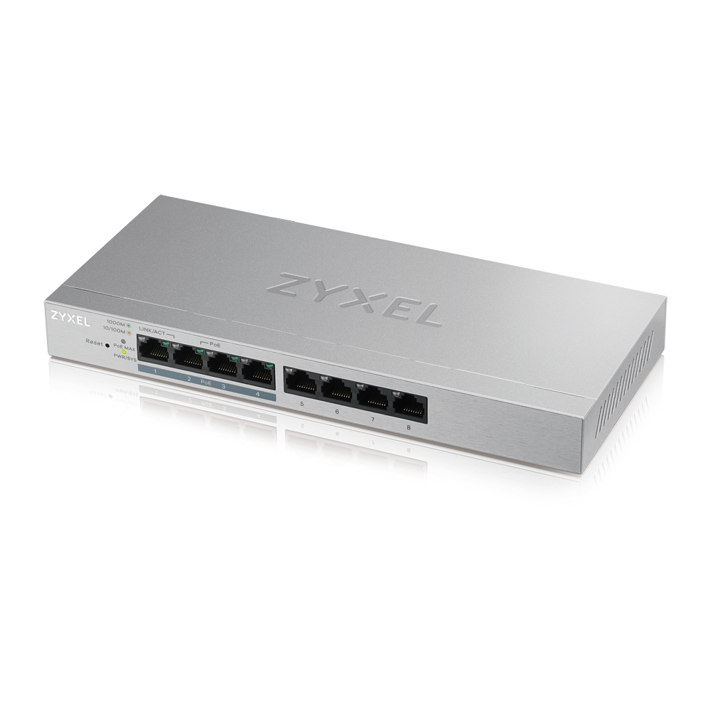 Zyxel | GS1200-8HPv2 | Web Managed PoE Gigabit Switch | 8x Port | 1Gbit/s | 60W PoE
