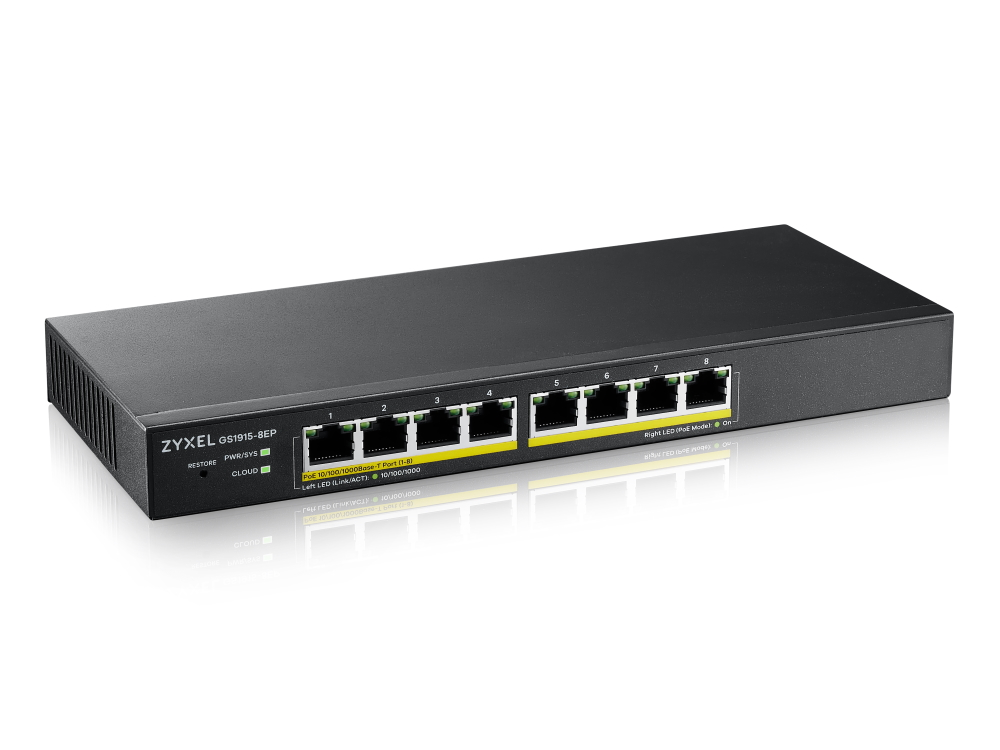 Zyxel | GS1915-8EP | Smart Managed PoE Switch | 8x Port | 1Gbit/s | 60W PoE