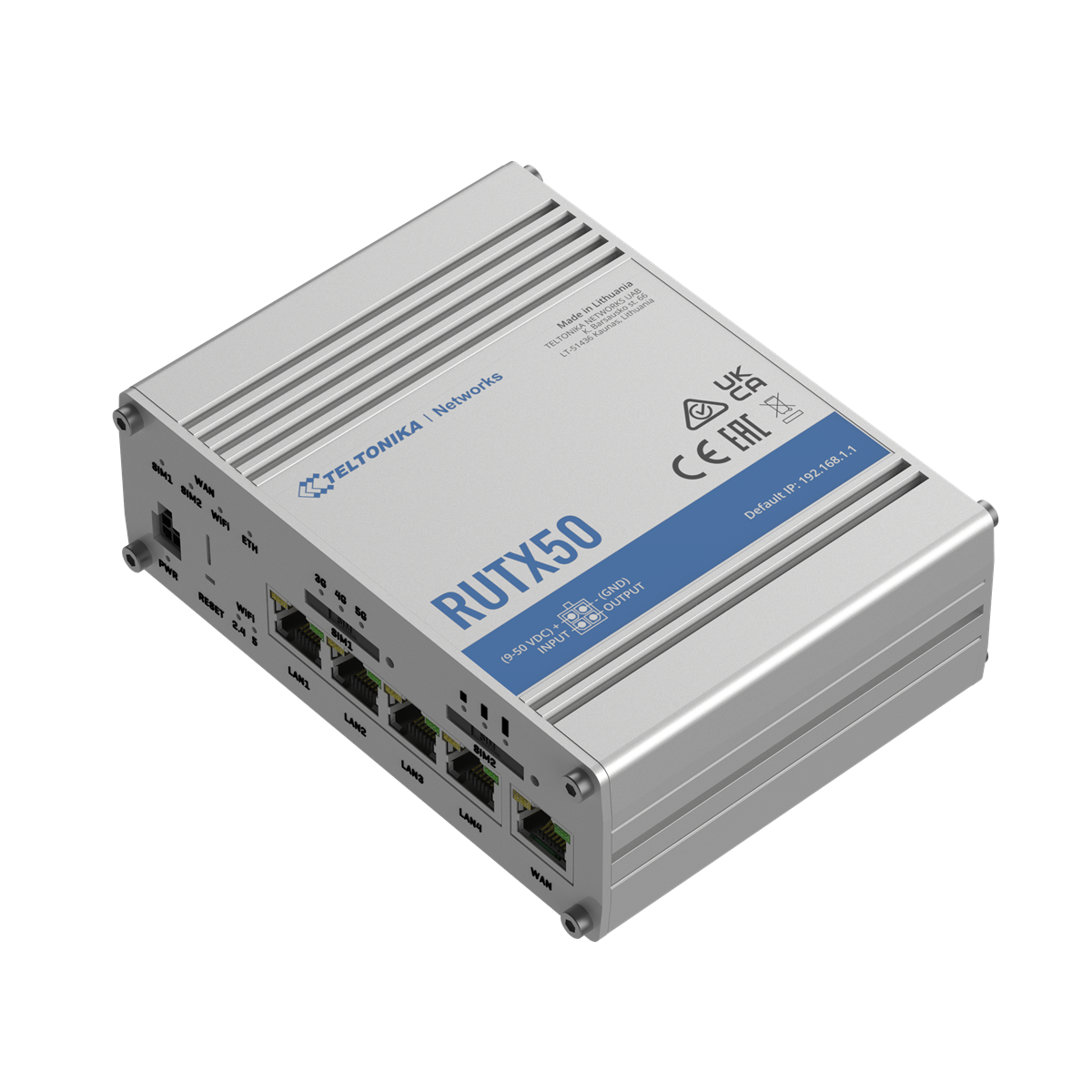 Teltonika | RUTX50 | INDUSTRIAL 5G ROUTER 802.11b/g/n/ac Wave 2 (WiFi 5) with data transmission rates of up to 867 Mbps (Dual Band, MU-MIMO), 802.11r fast transition, Access Point (AP), Station (STA)