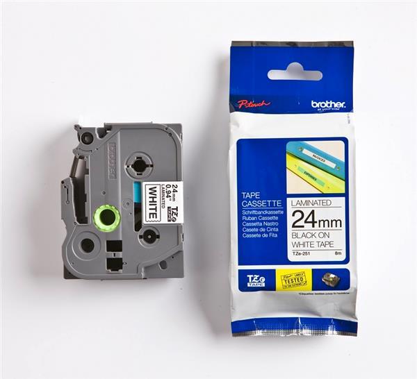 Brother TZE251 Tejp Svart Text, Vit botten, 24mm