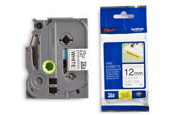 Brother TZS231 Tejp Svart Text, Vit Botten, 12mm, Stark, Laminerad