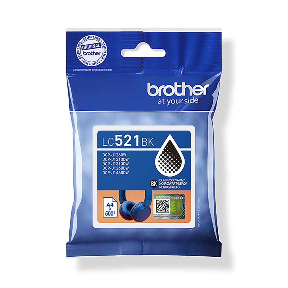 Brother LC521BK Black ink cartridge, yield up to 500 pages