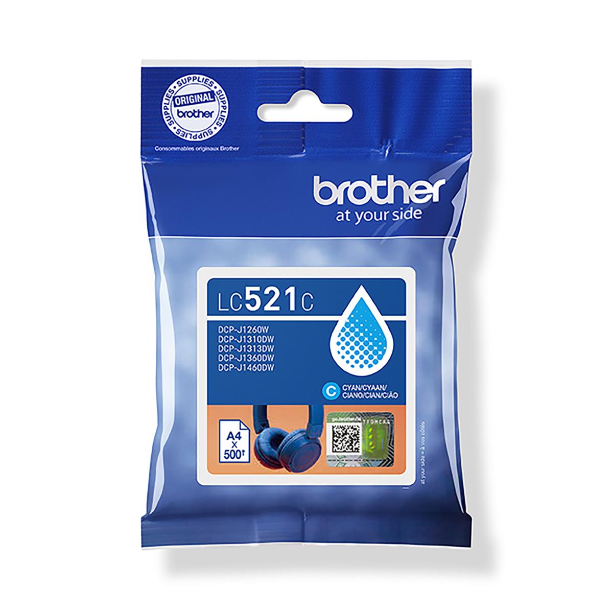 Brother LC521C Cyan ink cartridge, yield up to 500 pages