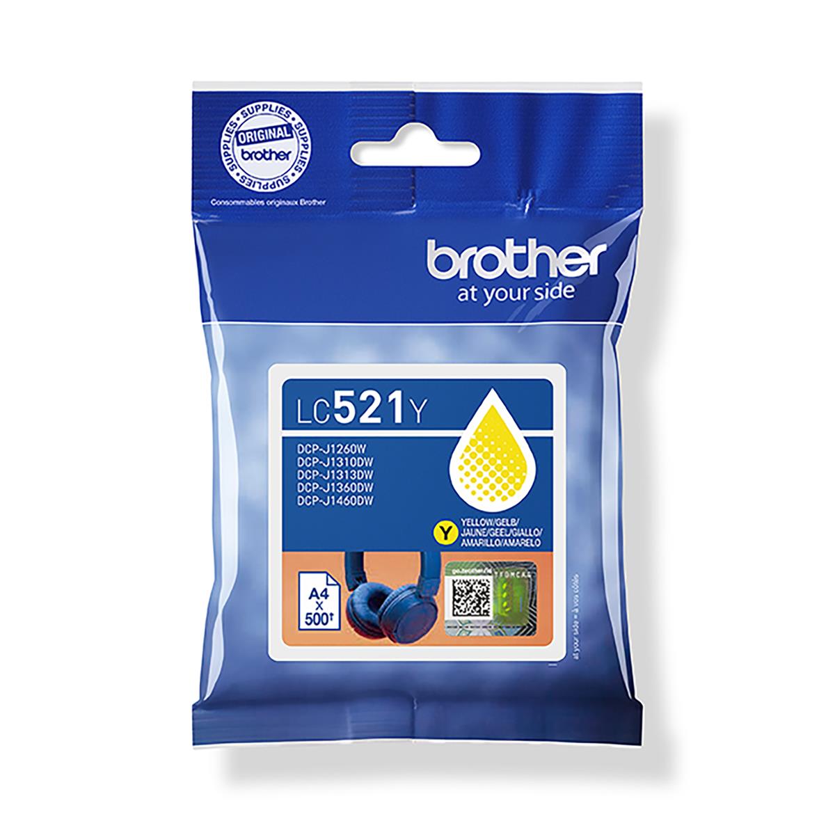 Brother LC521Y Yellow ink cartridge, yield up to 500 pages